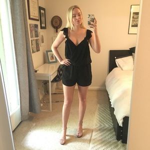 Lucca Couture black chiffon romper with ruffles